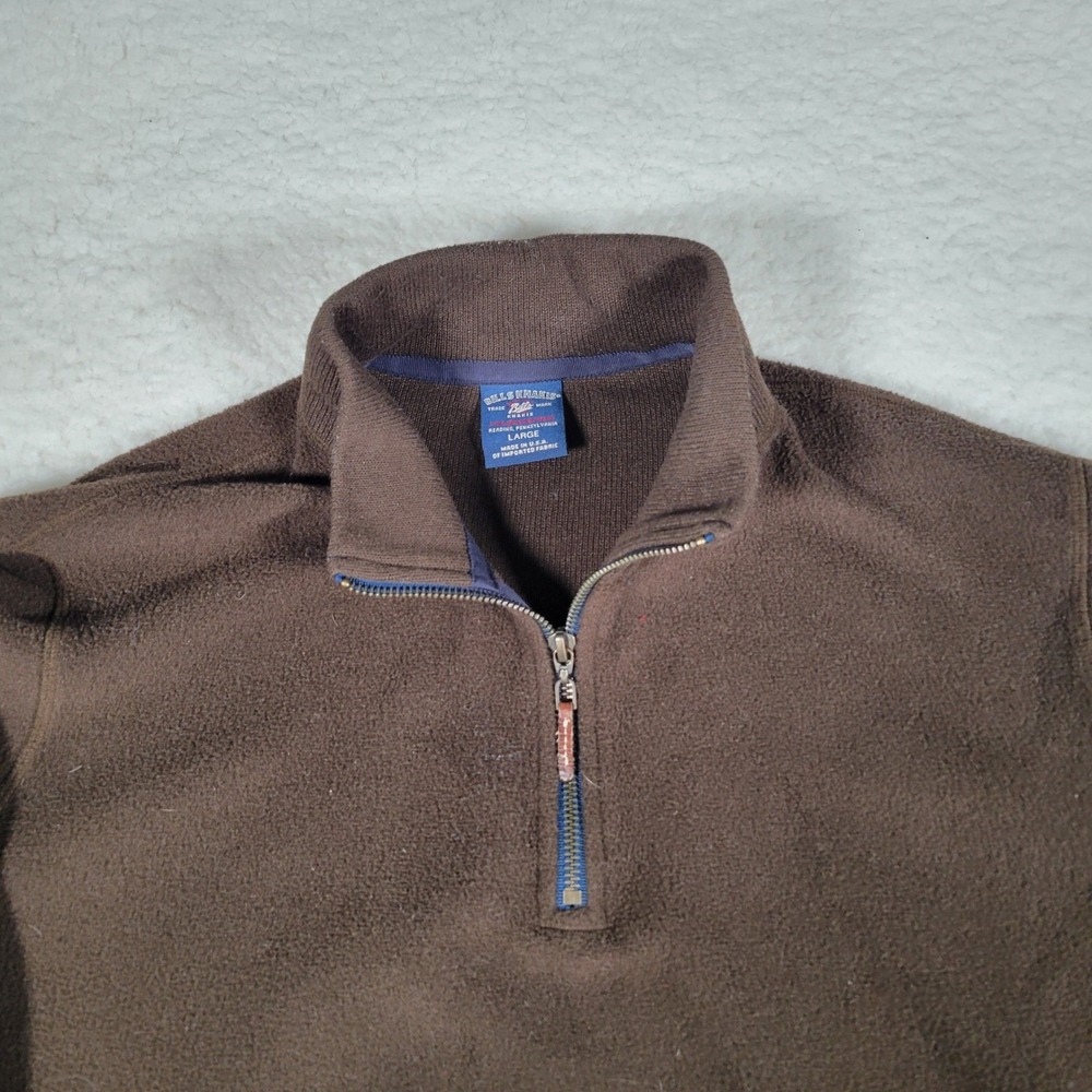 Bills Khakis Fleece Pullover Mens Large Brown 1/4 Zip Mock Neck Made in USA